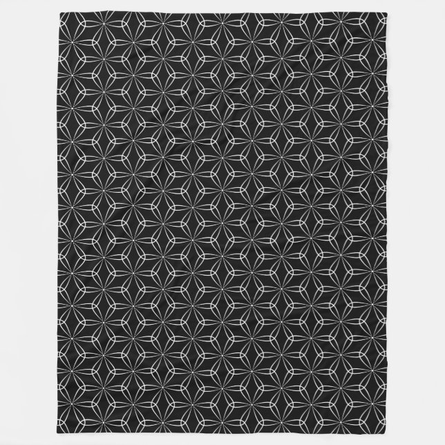 Asanoha Style 02 - White on Black Fleece Blanket (Front)