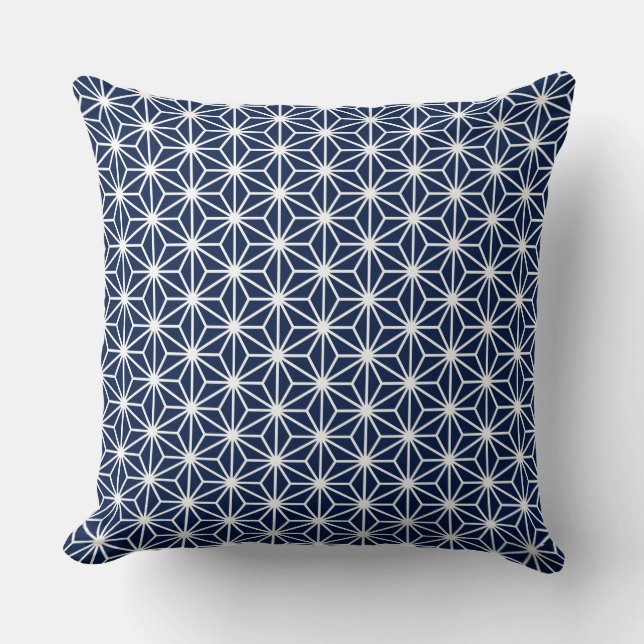 Asanoha Style - White on Dk Blue 001744 Cushion (Front)