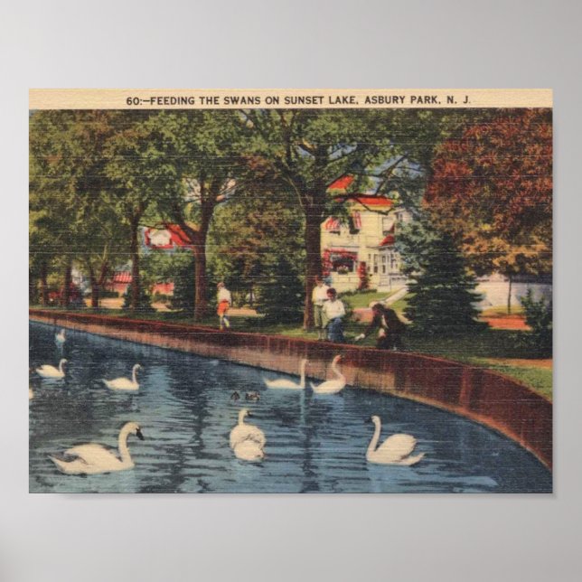Asbury Park, New Jersey, Feeding the Swans, 1940s Poster (Front)