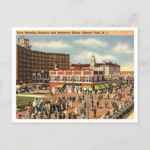Asbury Park NJ Boardwalk, Hotels 1951 Retro  Postcard