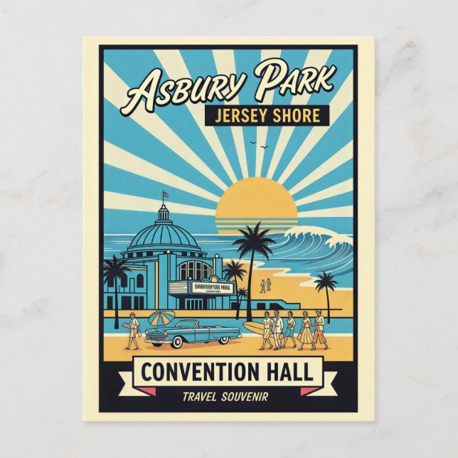 Asbury Park NJ Jersey Shore Retro Postcard (Front)