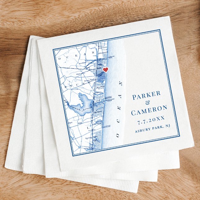 Asbury Park NJ Map Elegant Navy Blue Wedding Napkin (Asbury Park NJ Map Wedding Napkins in elegant navy bluefrom Coastal Map Designs)