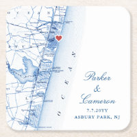 Asbury Park NJ Map Wedding Favour Navy Blue
