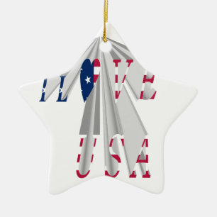 Ascending Patriotism: I Love USA Perspective Art Ceramic Ornament