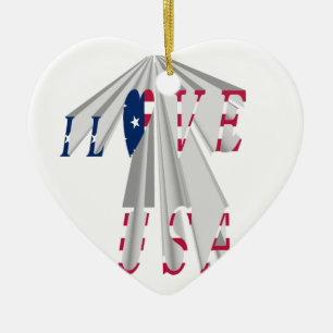 Ascending Patriotism: I Love USA Perspective Art Ceramic Ornament