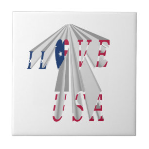 Ascending Patriotism: I Love USA Perspective Art Ceramic Tile