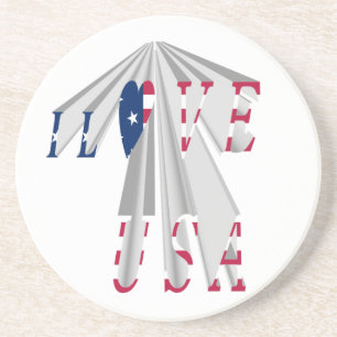 Ascending Patriotism: I Love USA Perspective Art Coaster