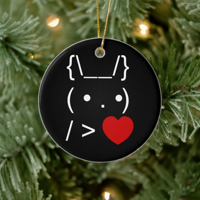 ASCII Text Art Bunny Rabbit Give Heart Ceramic Ornament (Tree)