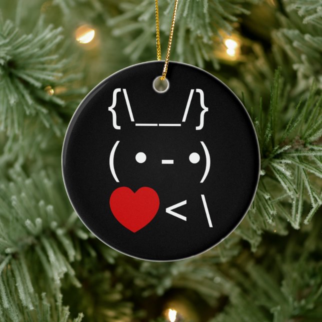 ASCII Text Art Bunny Rabbit Take Heart Back Ceramic Ornament (Tree)