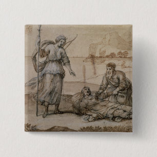 Asclepius Reviving Hippolytus (pen & ink, wash and 15 Cm Square Badge