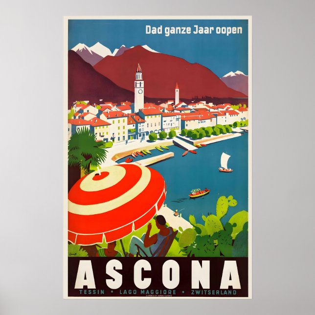 Ascona Lake Maggiore Switzerland Vintage Travel Poster (Front)
