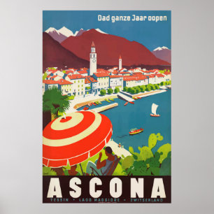 Ascona Switzerland Vintage Travel Poster