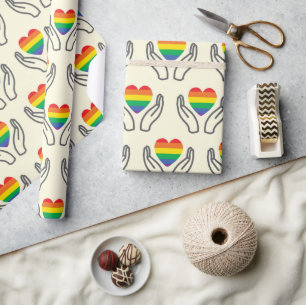 ASD Rainbow Heart Autism Support Hands Seamless Wrapping Paper