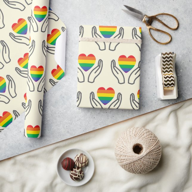 ASD Rainbow Heart Autism Support Hands Seamless Wrapping Paper (Crafts)