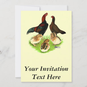 Aseel Black Red Chicken Family Invitation