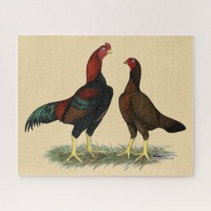 Aseel Black Red Chickens Jigsaw Puzzle