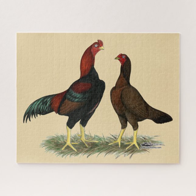 Aseel Black Red Chickens Jigsaw Puzzle (Horizontal)