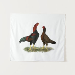 Aseel Black Red Chickens Tapestry