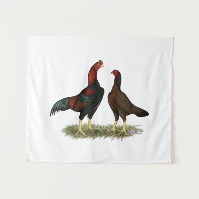 Aseel Black Red Chickens Tapestry (Front (Horizontal))