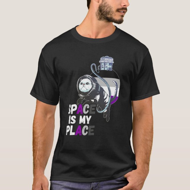 Asexual Astronaut Cat Retro Space Is My Place Ace  T-Shirt (Front)