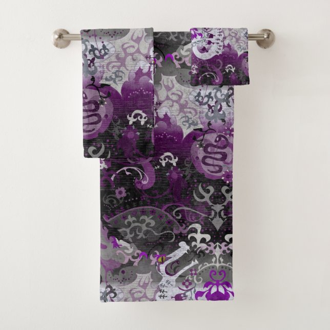 Asexual Dragon Damask - Ace Pride Flag Colours Bath Towel Set (Insitu)