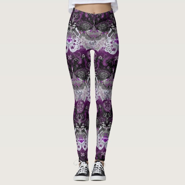 Asexual Dragon Damask - Ace Pride Flag Colours Leggings (Front)