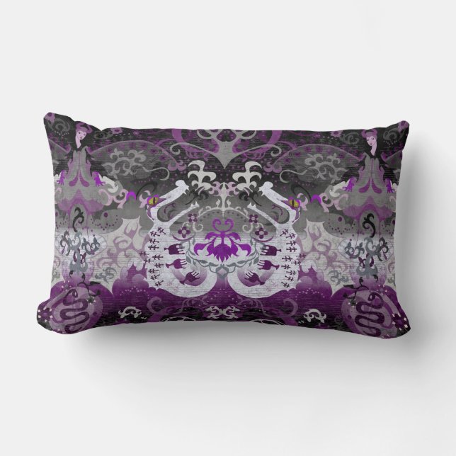 Asexual Dragon Damask - Ace Pride Flag Colours Lumbar Cushion (Front)