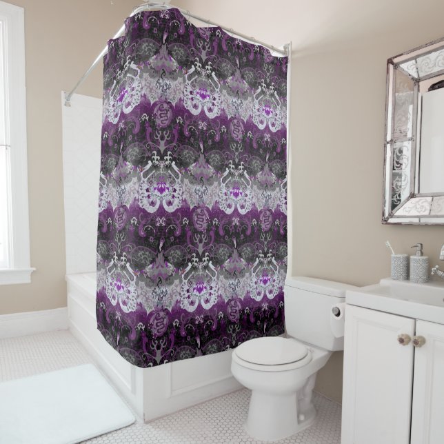 Asexual Dragon Damask - Ace Pride Flag Colours Shower Curtain (In Situ)