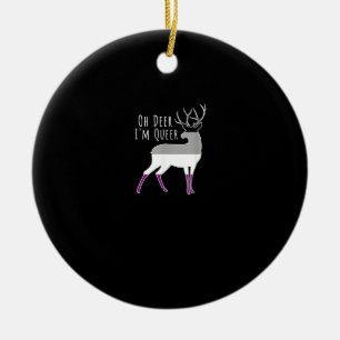 Asexual Flag Oh Deer Queer Pride Funny LGBT Design Ceramic Ornament