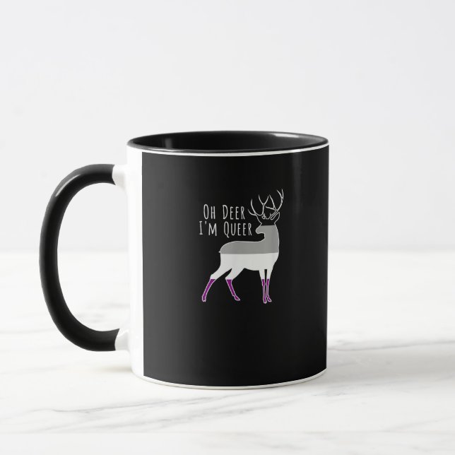 Asexual Flag Oh Deer Queer Pride Funny LGBT Design Mug (Left)
