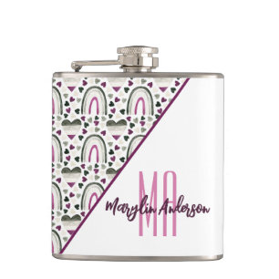 ASEXUAL HEARTS & RAINBWS CUSTOM MONOGRAM HIP FLASK