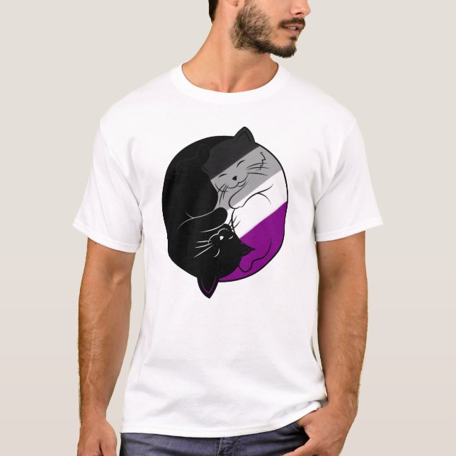 Asexual Pride Ace Pride LGBT Gay Yin Yang Cats T-Shirt (Front)