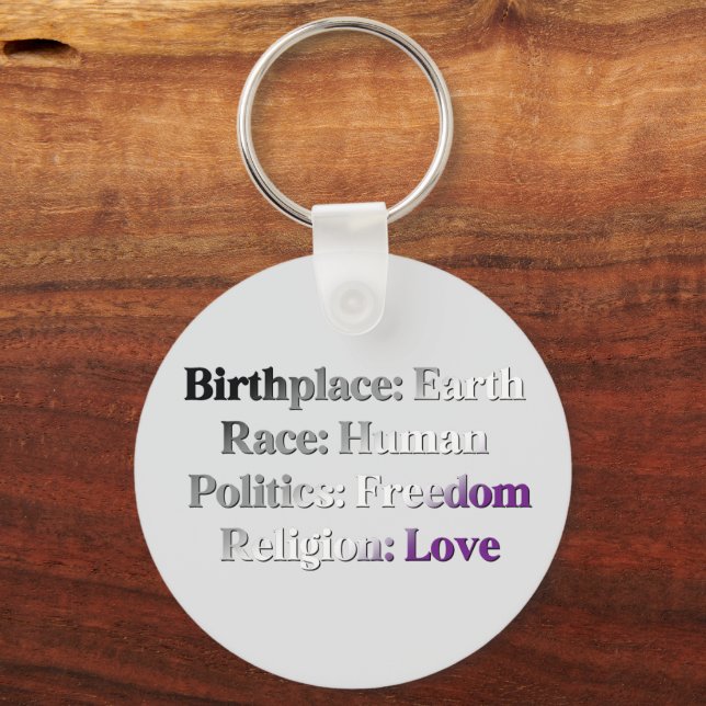 Asexual Pride - Birthplace: Earth. Race: Human Key Ring (Front)