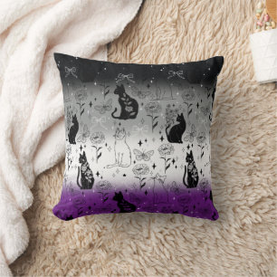 Asexual Pride Black Cat - Mystical Witchy Cushion