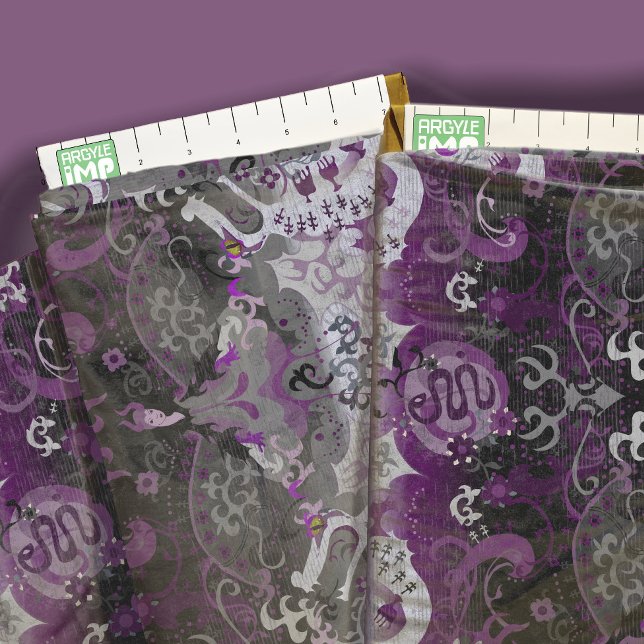 Asexual Pride Flag Colours Dragon Damask Fabric (close-up with ruler)