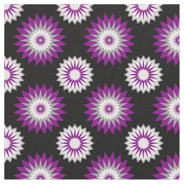 Asexuality pride colours / black flower pattern fabric (Close Up)