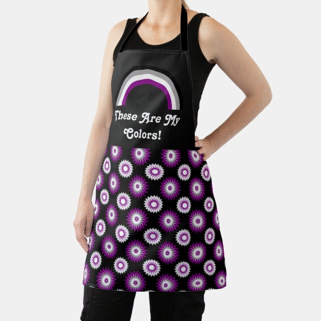 Asexuality pride flag and rainbow with text / dark apron (Insitu)