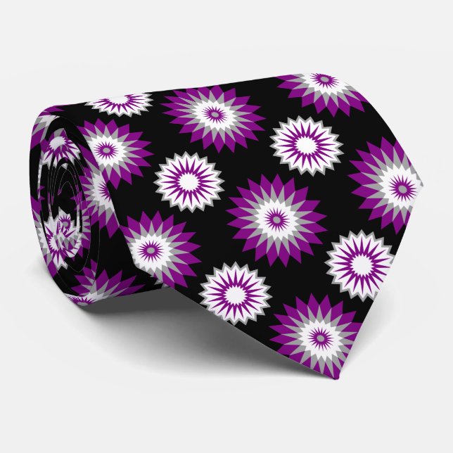 Asexuality pride flag / black flower pattern tie (Rolled)