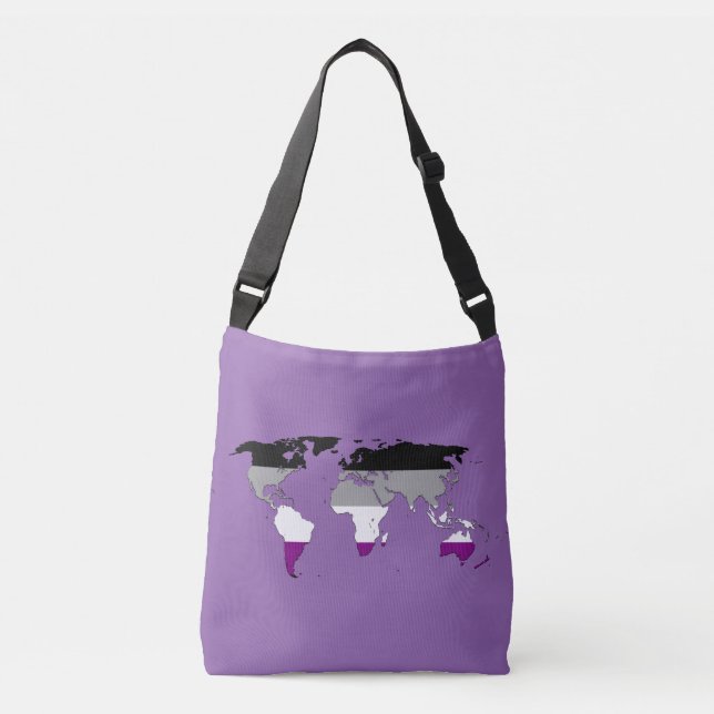 Asexuality pride world map crossbody bag (Front)