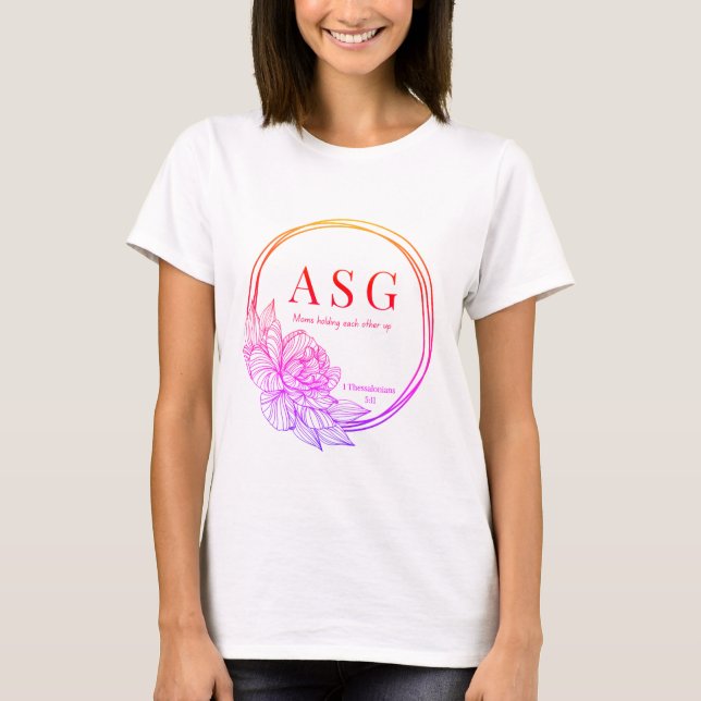 ASG logo in pinks and oranges (name on back) T-Shirt (Front)