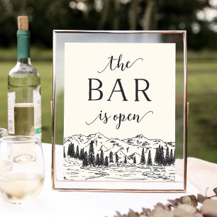 Ash Black Mountain Sketch Wedding Bar Sign