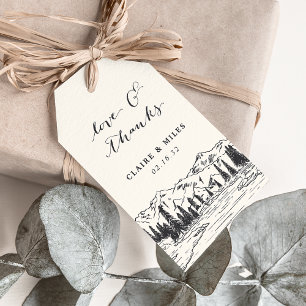 Ash Black Mountain Sketch Wedding Thank You Gift Tags