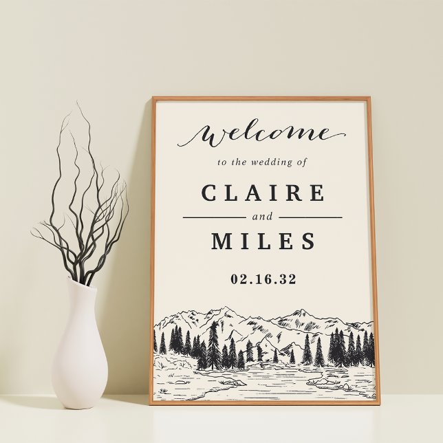 Ash Black | Mountain Sketch Wedding Welcome Sign (Creator Uploaded)
