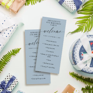 Ash Blue Delicate Calligraphy Birthday Party Program
