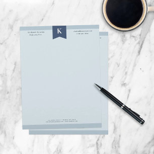 Ash Blue Elegant Bold Monogram Contact Info Custom Letterhead