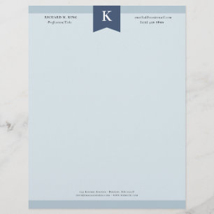 Ash Blue Elegant Bold Monogram Contact Info Custom Letterhead