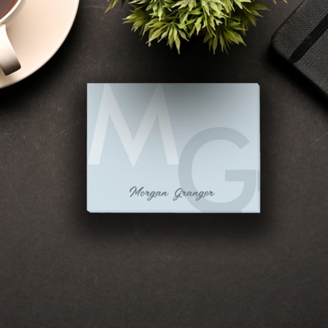 Ash Blue Minimal Clean Modern Large Monogram Post-it Notes (Creator Uploaded)