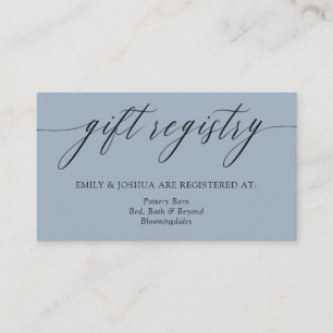 Ash Blue Minimalist Calligraphy Gift Registry Enclosure Card