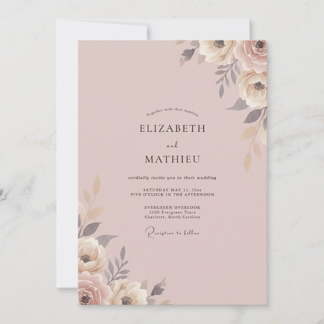 Ash Blush Bloom Wedding Invitation (Front)