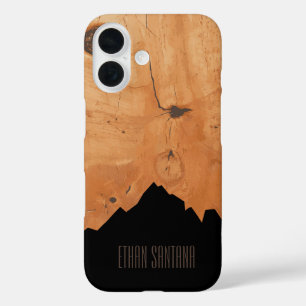Ash Burl Wood & Black Mountain Silhouette Personal iPhone 16 Case